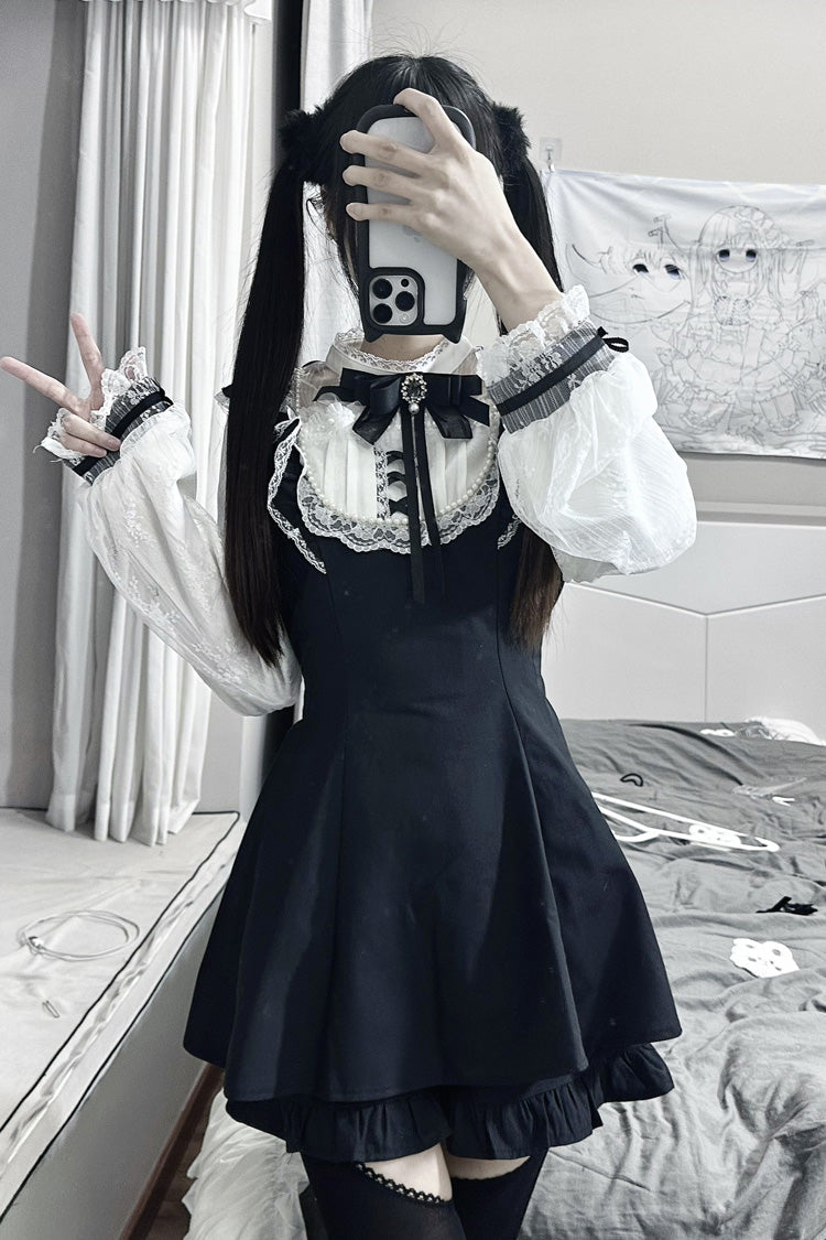 First Love Contract Bow-Trim Lace Gothic Streetwear Dress Ensemble with Four Variations