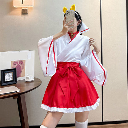 Cute Cosplay Big Bow Kimono Two Pieces Set