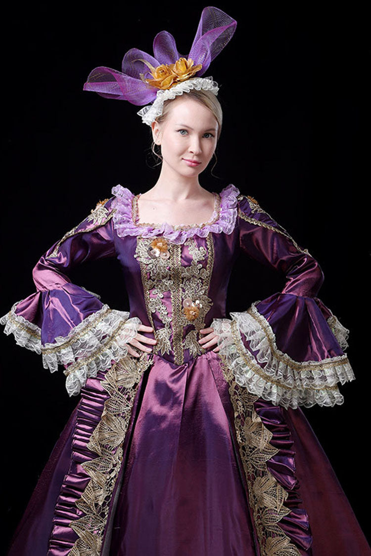 Victorian Ball Gown with Long Flared Sleeves and Hollow Embroidery