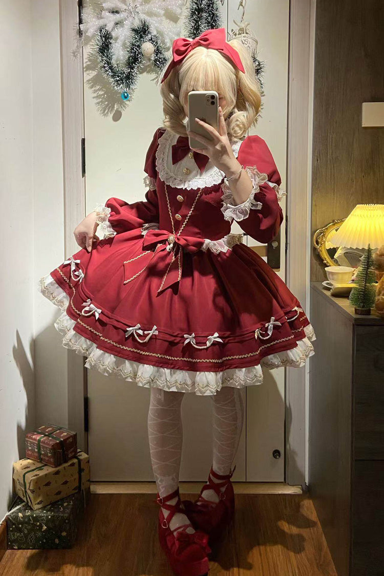 Long Sleeves Ruffled Bow Sweet Lolita Dress - Miss Flando of the New Year