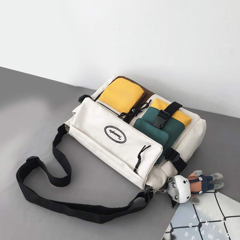 Fashion Colorblock Letter Print Canvas Crossbody Bag