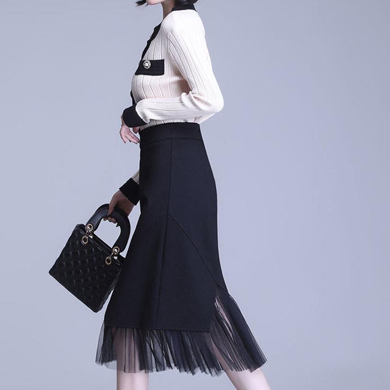 Irregular Mesh Stitching Black Skirt