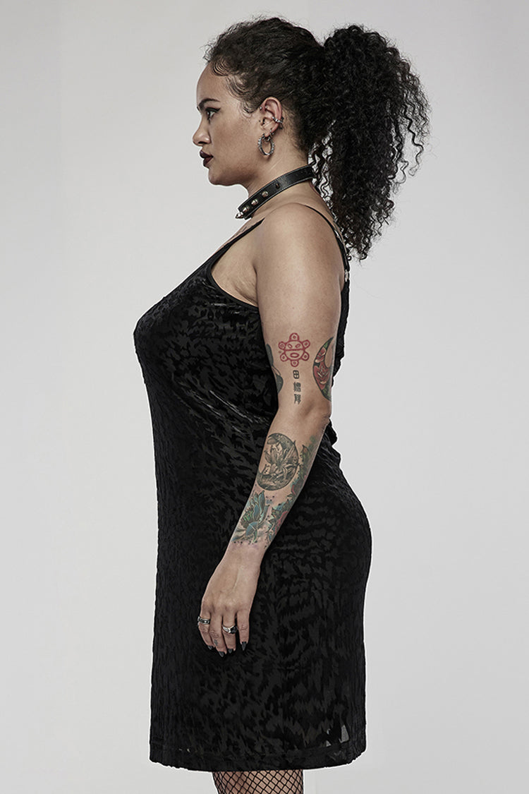 Plus Size Gothic Dress with Bat Print, Embroidery and Adjustable Straps