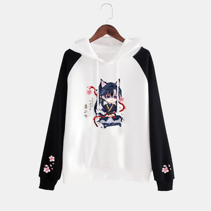 Cartoon Anime White Pocket Plush Hoodie