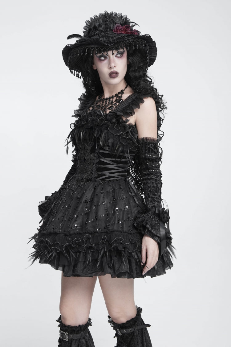 Gothic Royal Arm Sleeves with Lace-Up & Bow Accent for Women