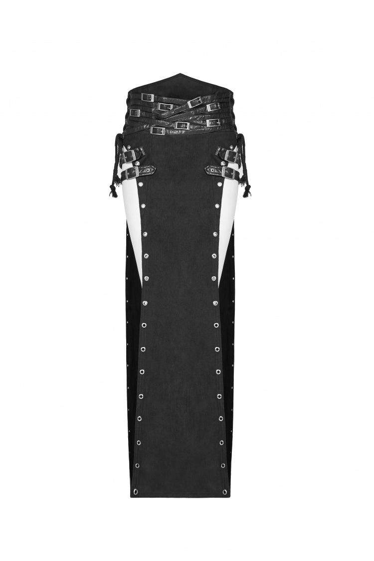 Steampunk Lace-Up Skirt with Sheer Panels and Metal Buckles