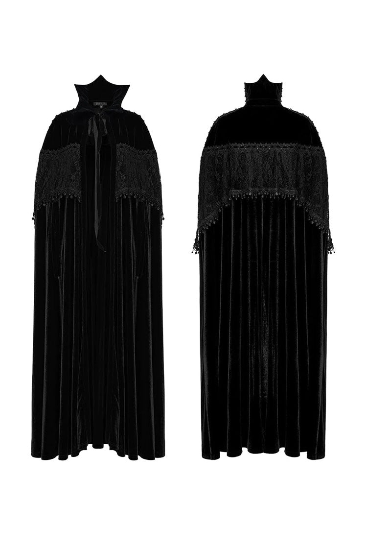 Gothic Cloak with Stand Collar, Lace Stitching and Nail Decorations