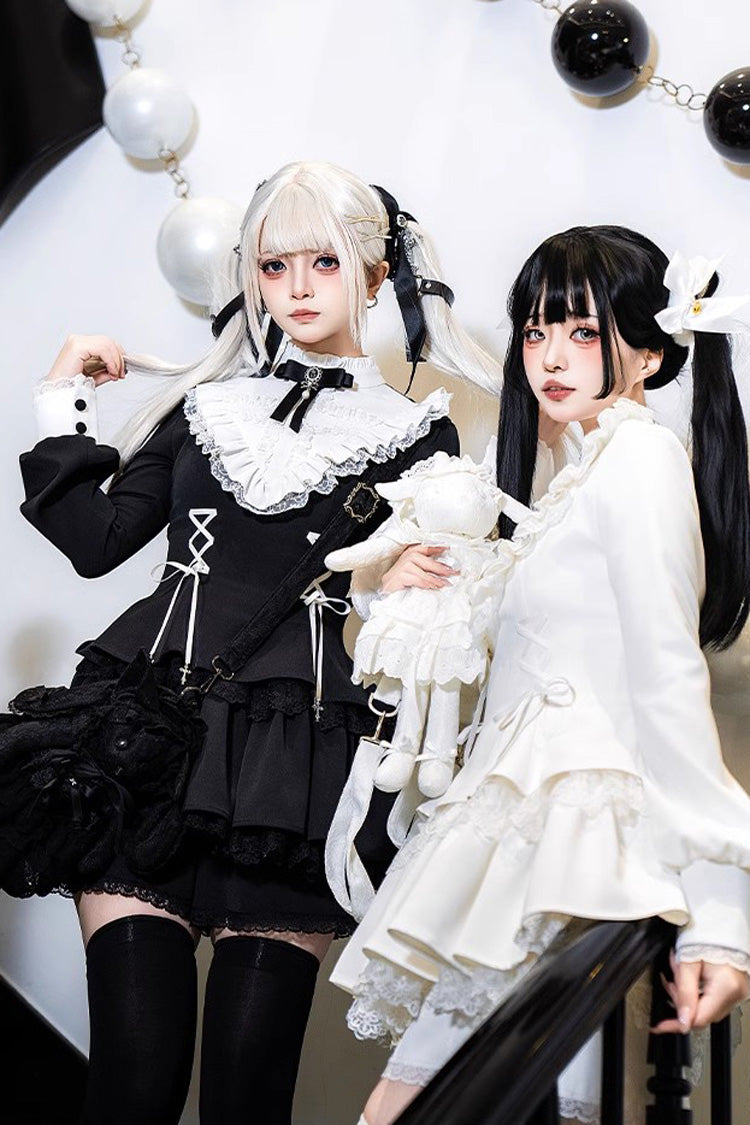 White Long Sleeve Lace-Up Sweet Handsome Lolita Dress