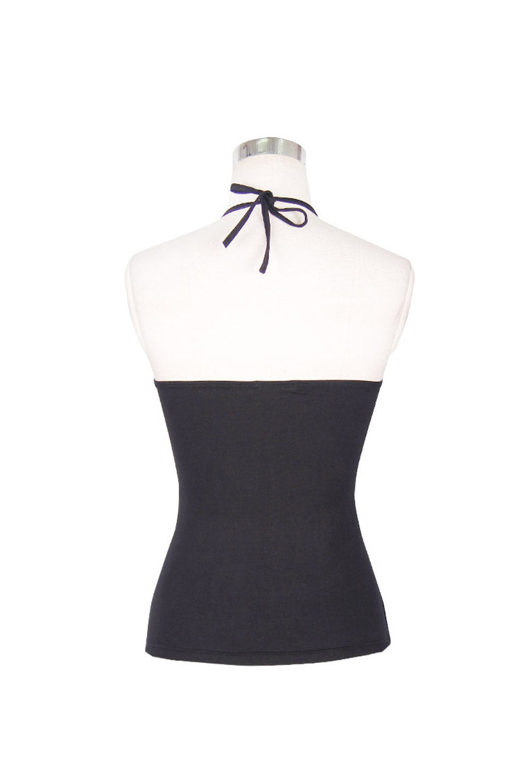 Women's Punk Vest in Black with Spider Web Flocking Print & Mesh Halter