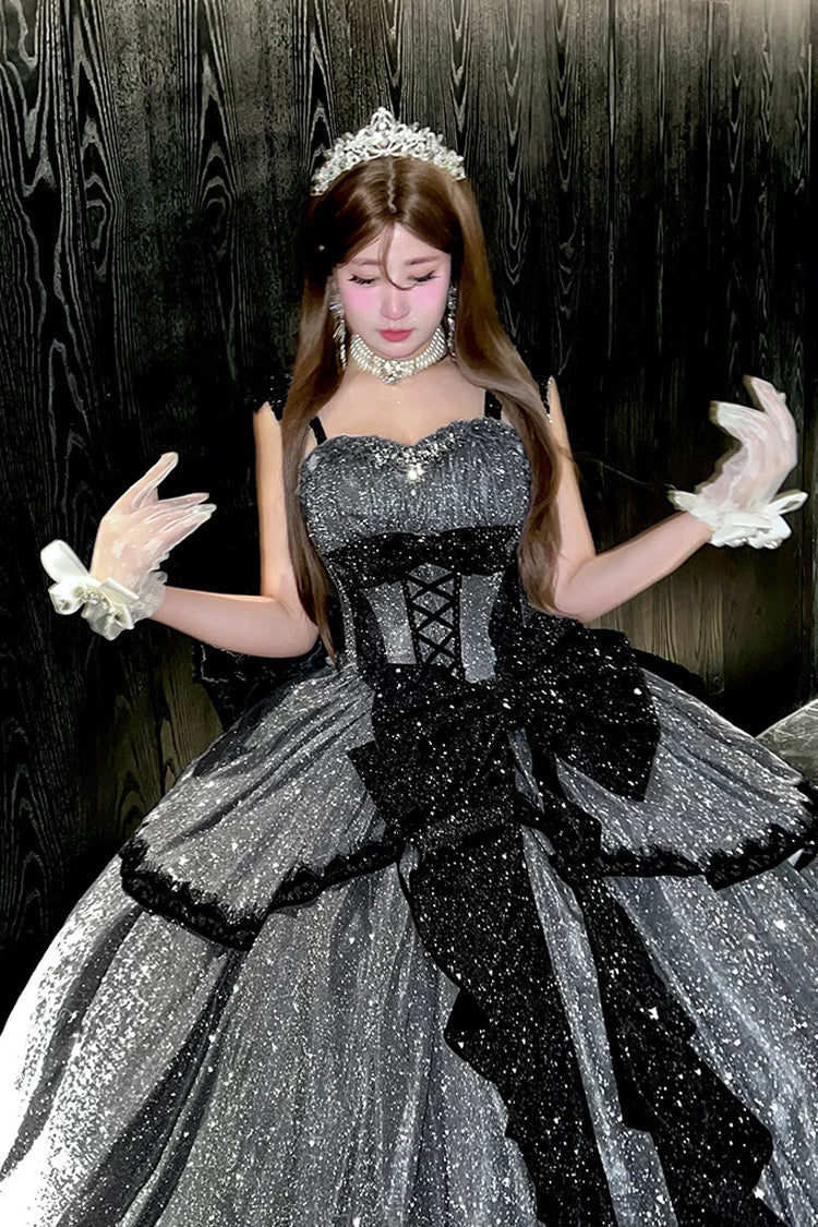 Ash Asymmetric Glitter JSK with Bow and Ruffles