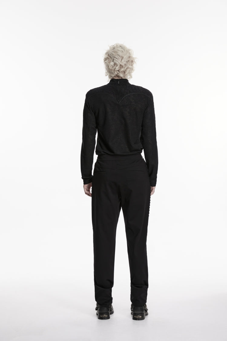 Noir Gothic Pants with Buckle Details and Slim Cut