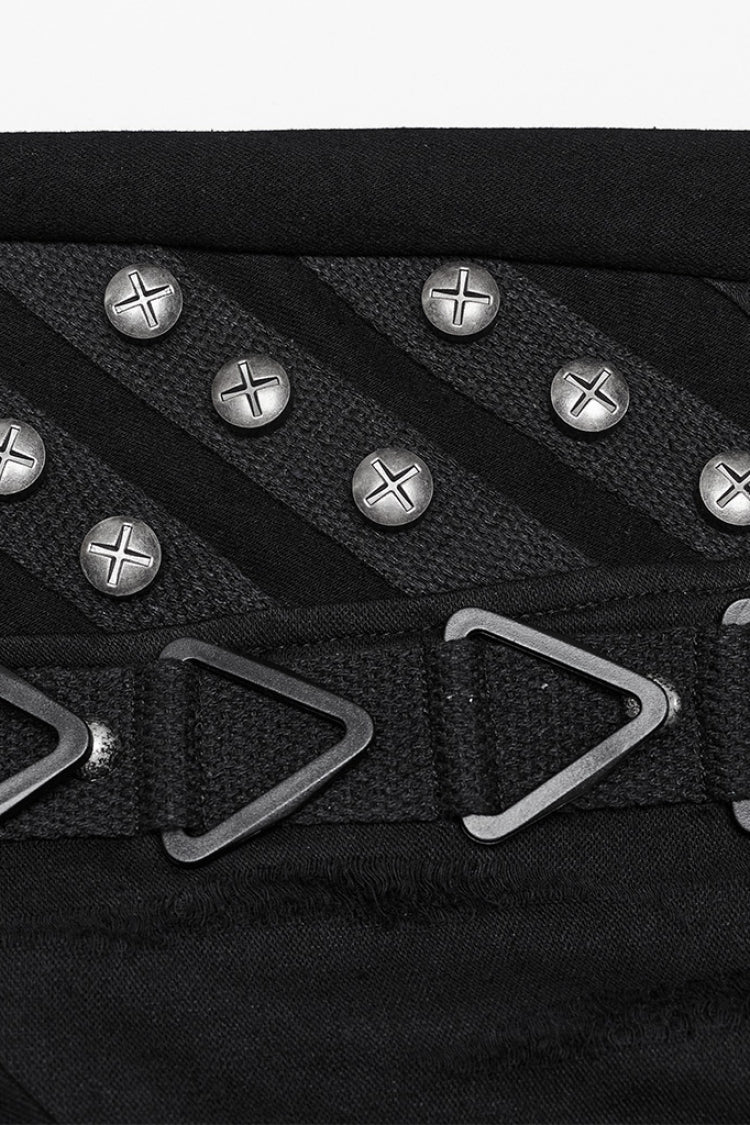 Punk Pants with Triangular Mesh and Buckle