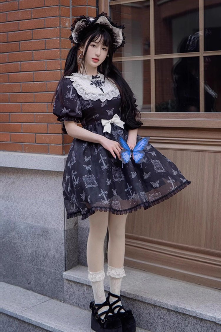 Black Butterfly Embroidered Gothic Lolita Gown