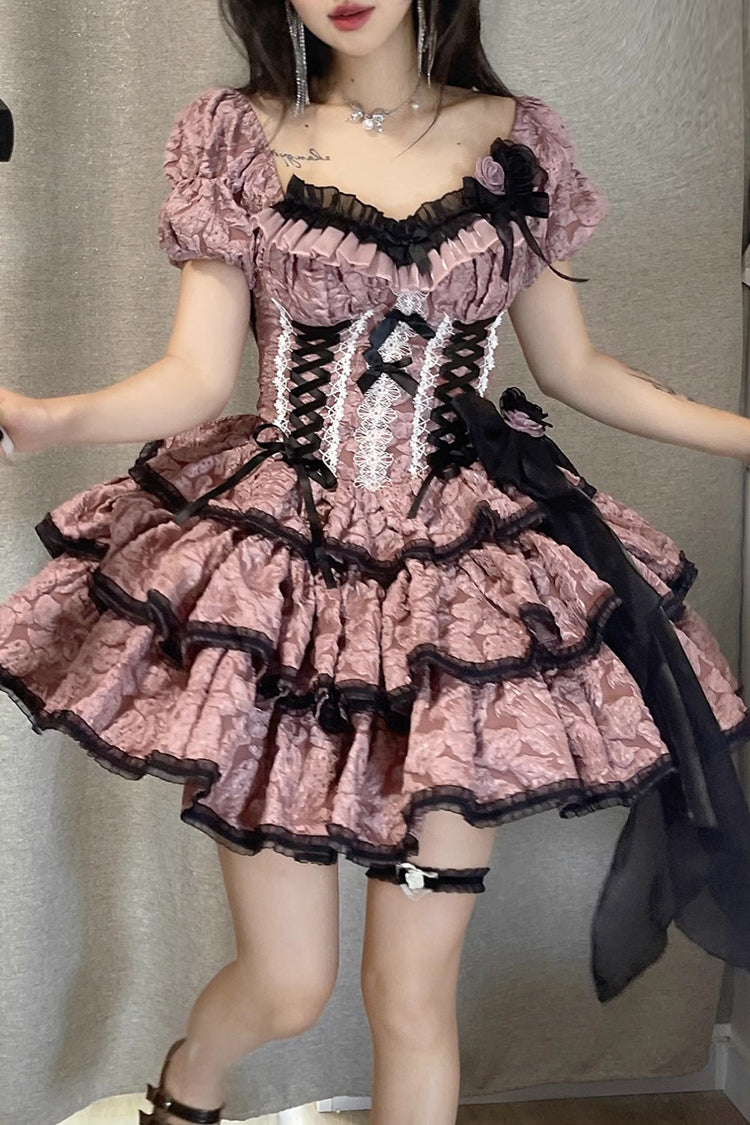 Pink Medea Kiss Short-Sleeved Gothic OP Tiered