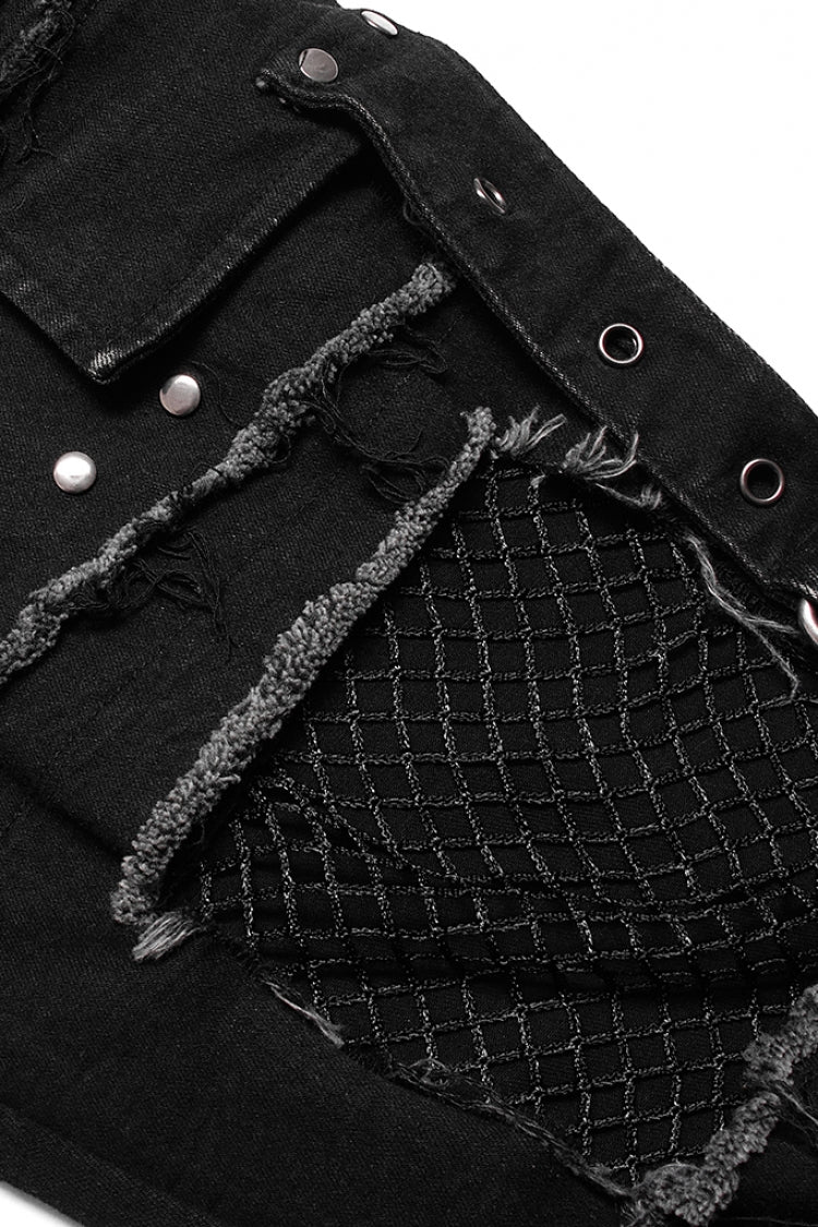 Men's Punk Pants with Hollow Lace-Up Ripped Design