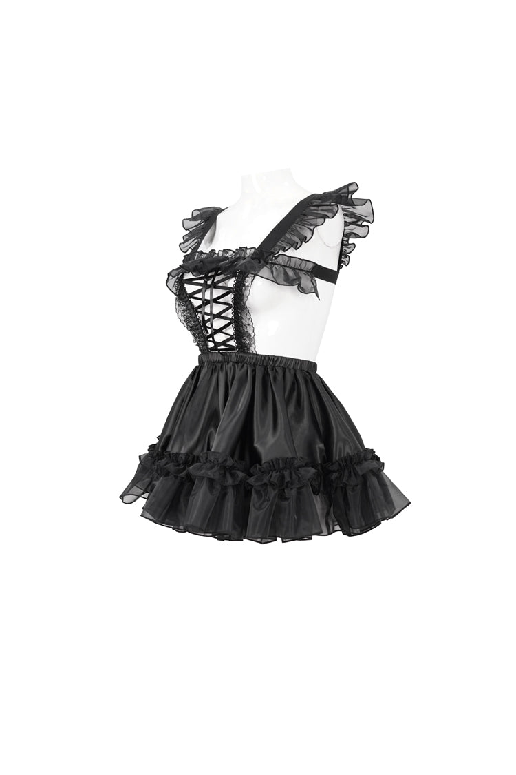 Gothic Glossy Sheer Ruffled Stretch Sexy Maid Dress
