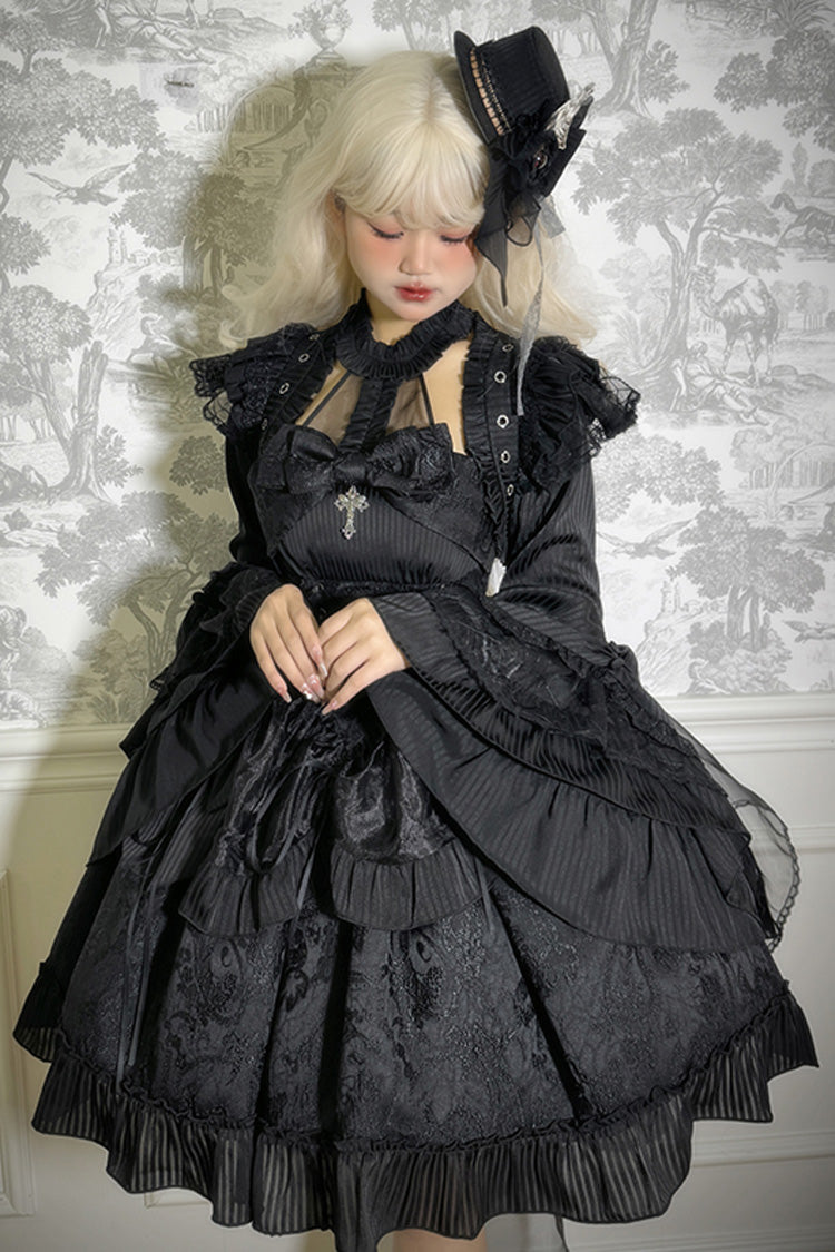 Solid Halterneck Ruffled Bowknot Drawstring Gothic Lolita Dress
