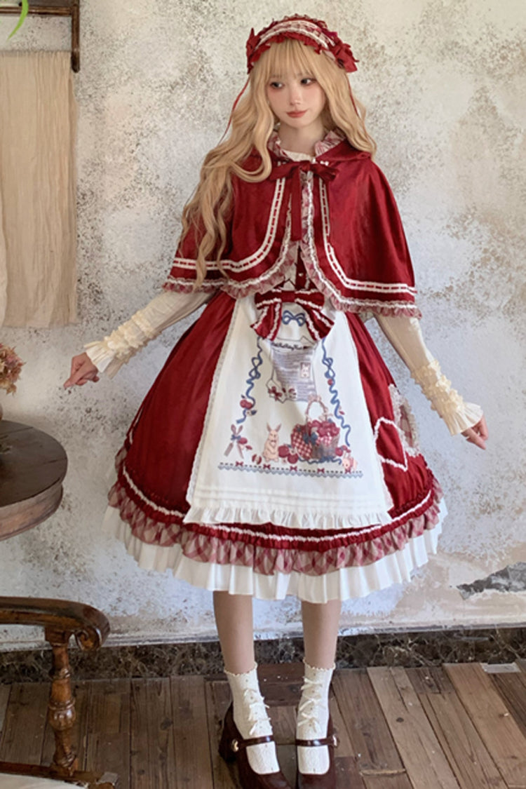 Wine Red Little Red Riding Hood Ruffle Bow Sweet Lolita Jsk Dress