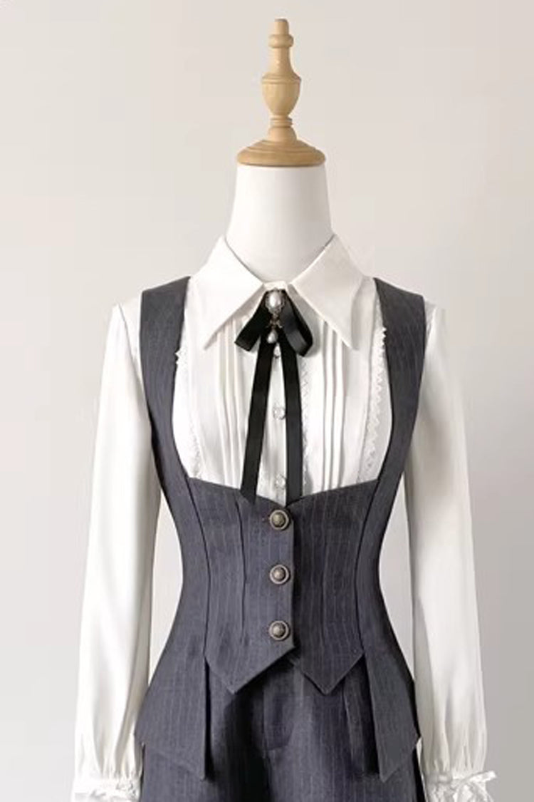 Ash Striped Ouji Shorts-Vest Set with Bust Support