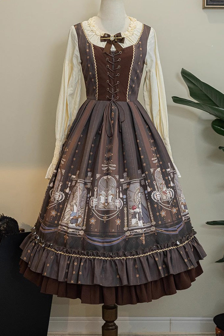 Demon Print Lantern Sleeve Dress with Ruffles - Elegant