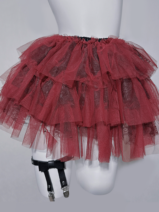 Gothic Black Red Tiered Skirt