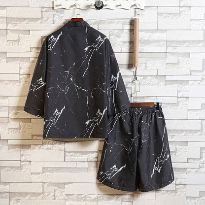 Floral Crane Sun Cardigan Kimono Outerwear Shorts Set