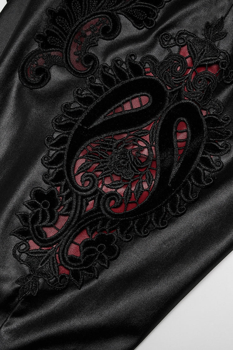 Faux Leather Gothic Leggings with Embroidered Cutout Details for Women
