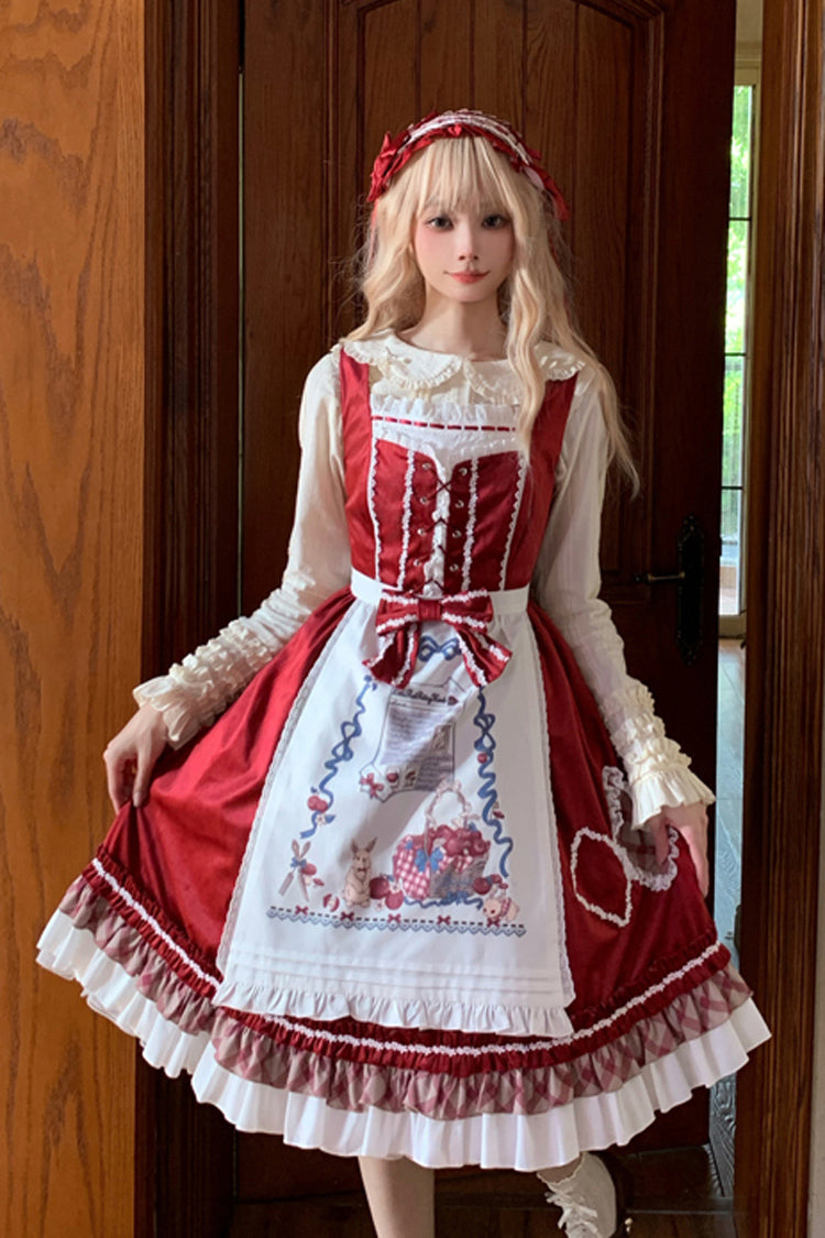 Wine Red Little Red Riding Hood Ruffle Bow Sweet Lolita Jsk Dress