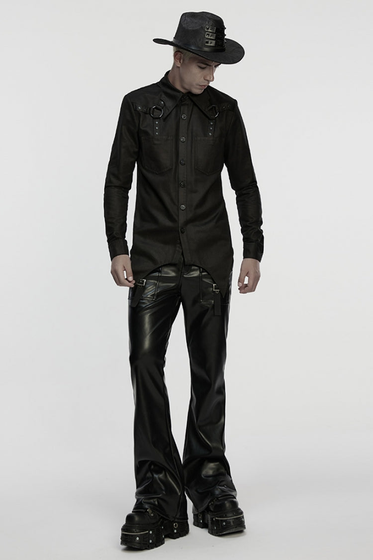 Men's Punk Blouse with Bat Collar, Long Sleeves and Irregular Hem