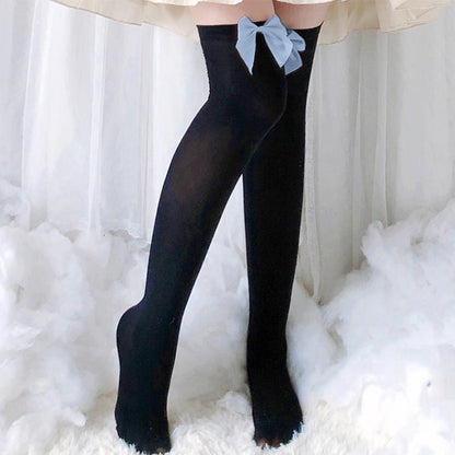 Bow Decor Pure Color Lolita Stockings