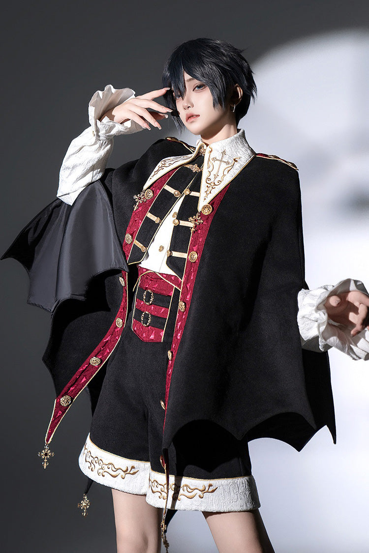 Noir Long Sleeve Embroidered Gothic Prince Handsome Set - Vampire Noble Court
