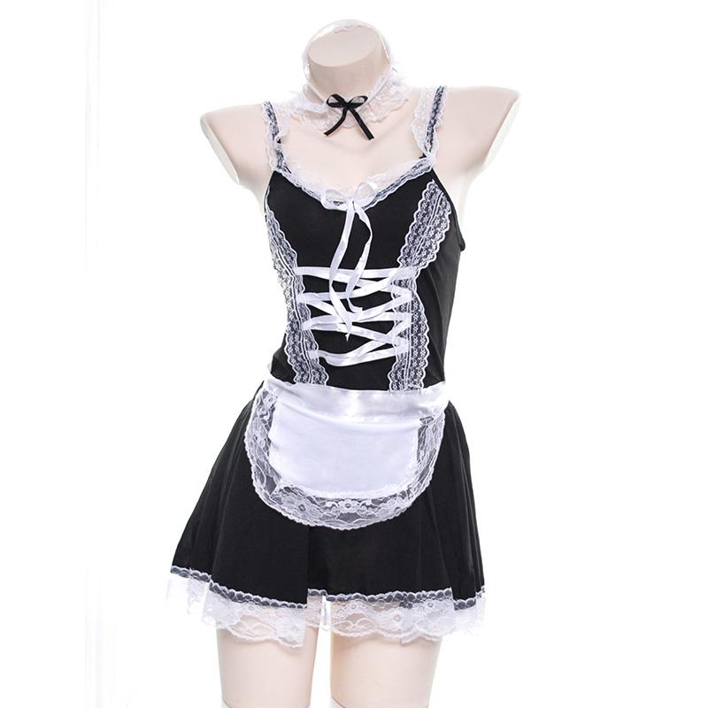 Chic Japanese Maid Lace Bow Lingerie Dress