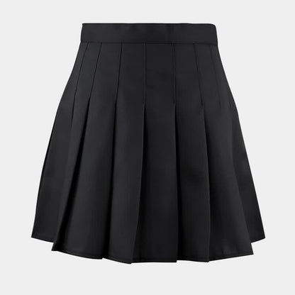 Black Pleated High Waist College Style Mini Skirt