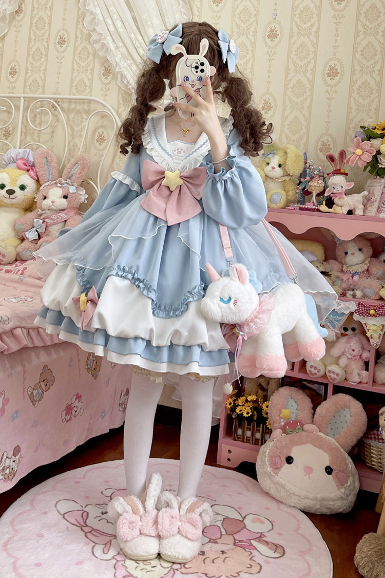 Pray Star Long Sleeve Double Ruffled Bowknot Lace Sweet Lolita Dress