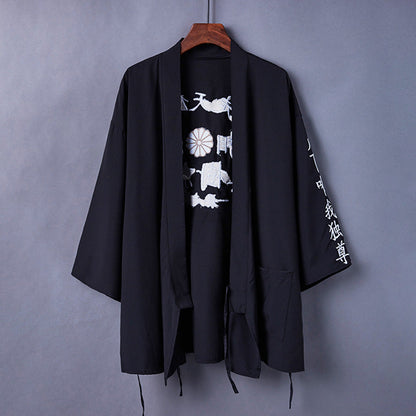 Black Dragon Chinese Embroidery Kimono Outerwear Sun Protective