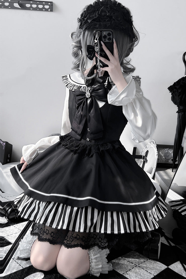 Noir Striped Bow Lace Jirai Kei JSK - Twilight Song