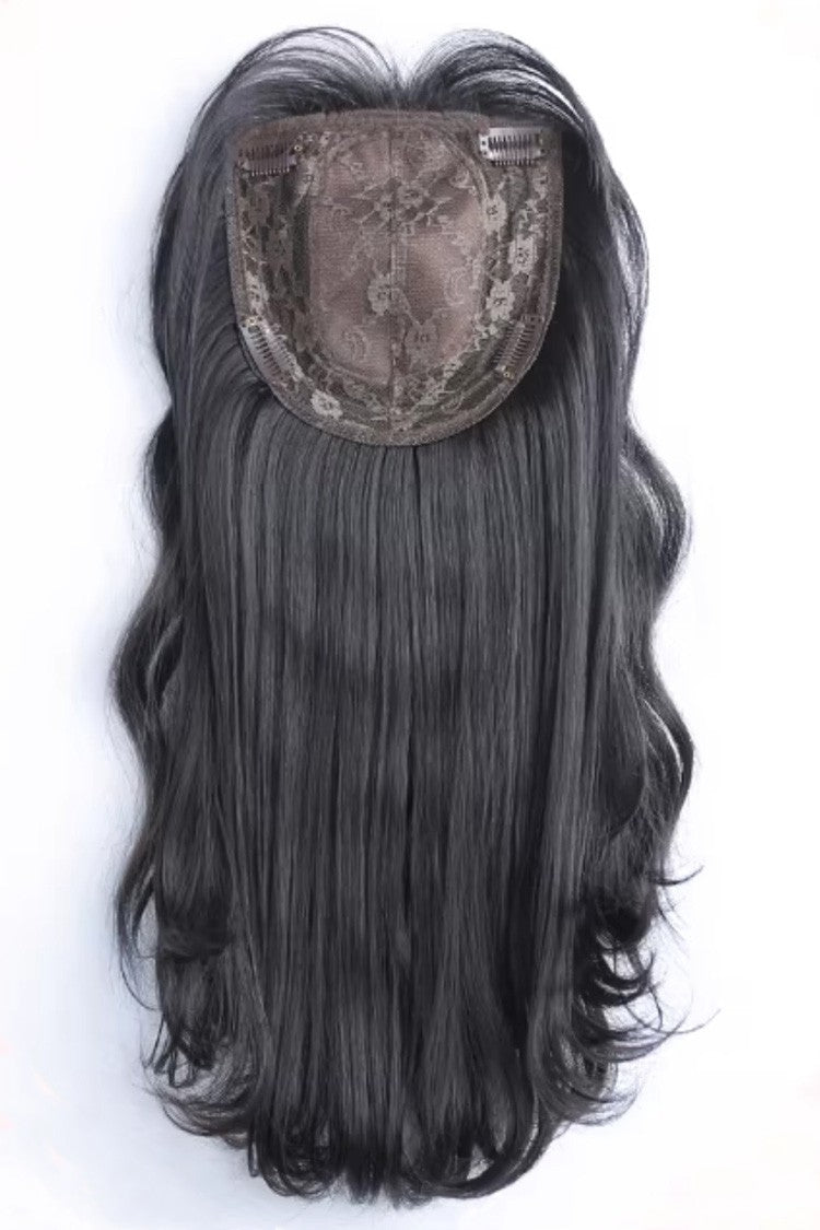 Clip-In Natural Black Curls Hairpiece Topper
