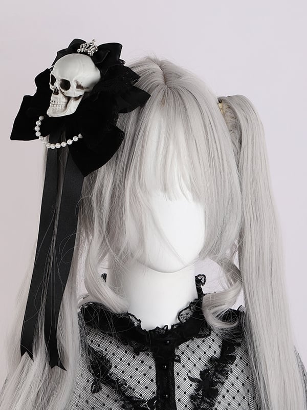 Rhinestoned Crown Black Halloween Skeleton Hairclips