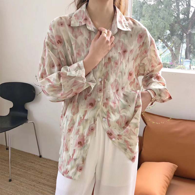 Sweet Floral Print Casual Lapel Shirt