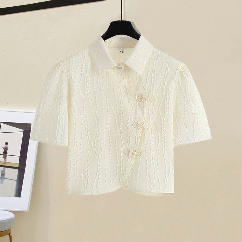 Graceful Hanfu Buckle T-Shirt Lace Up Graghic Print Pleated Skirt