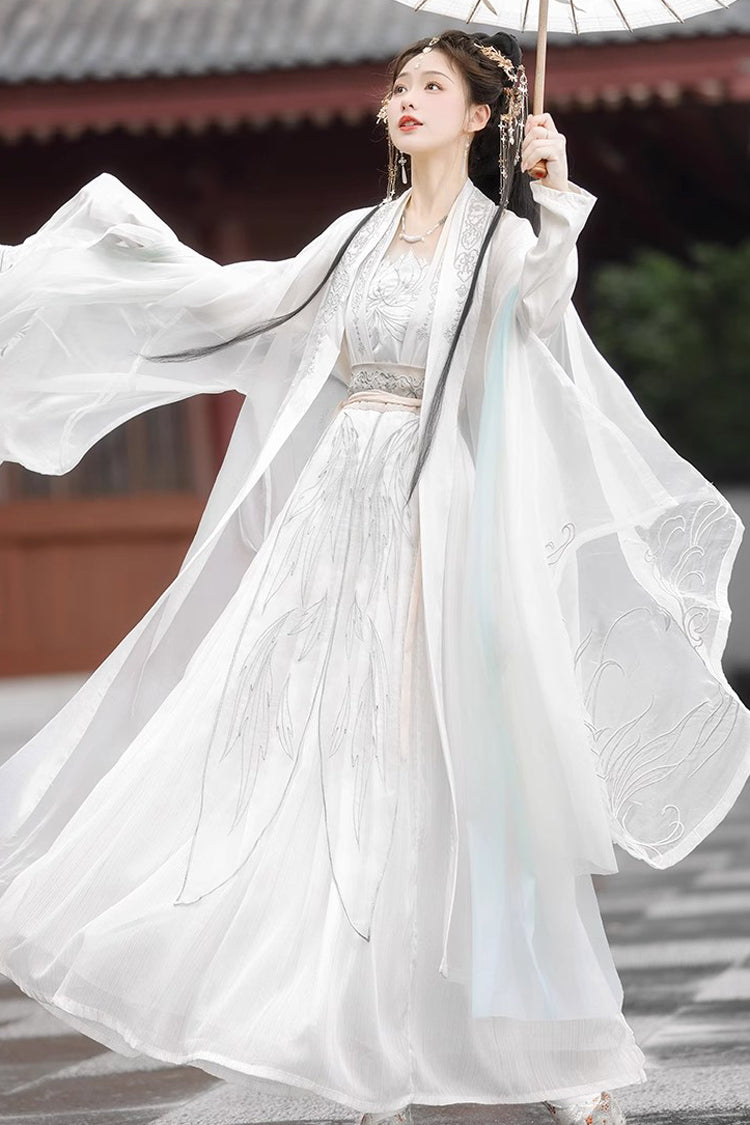 Ivory High-Waisted Jacquard Embroidered Hanfu Full Ensemble