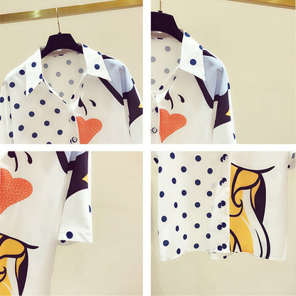 Heart Polka Dots Print Blouse Workwear