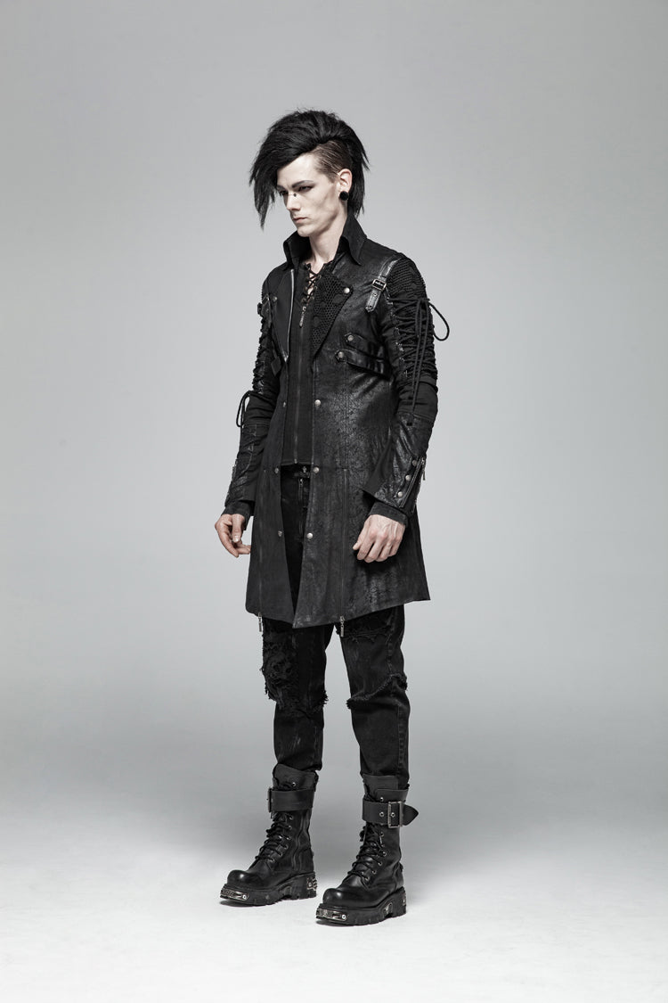 Men's Steampunk Windbreaker with Metal Buckle Trim