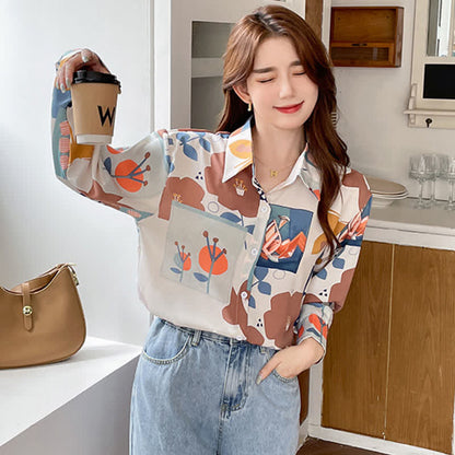 Colorblock Floral Print Casual Shirt