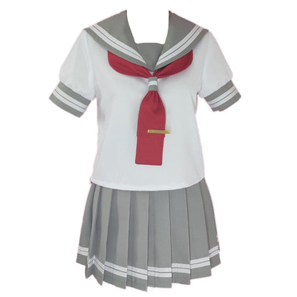 Grey Sailor Collar T-Shirt Tie Pleated Skirt Set