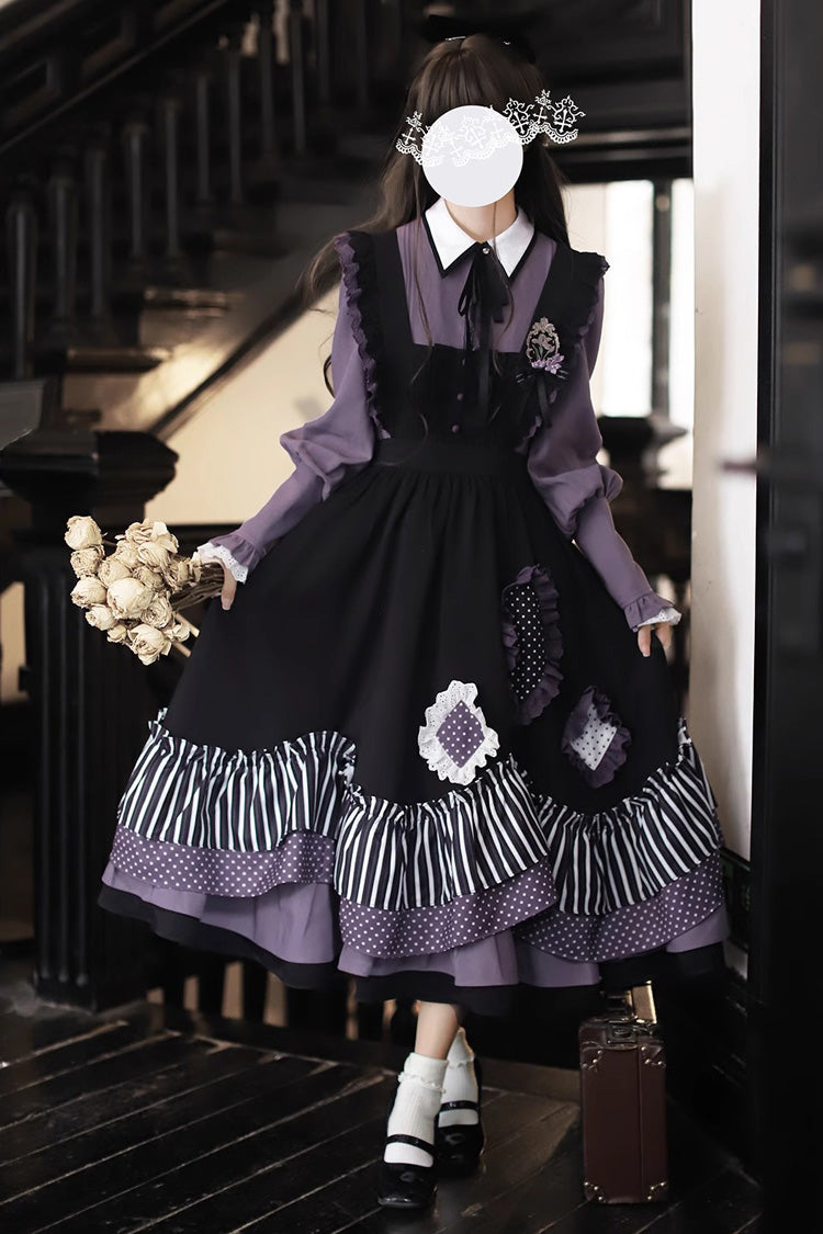 Noir Striped Double Layer Ruffle Bow Irregular JSK - Witch Academy