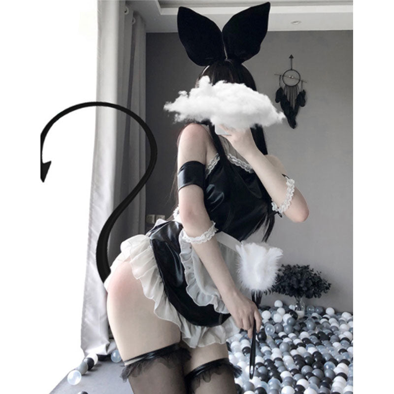 Sexy Black Maid Lace Stockings Lingerie Dress