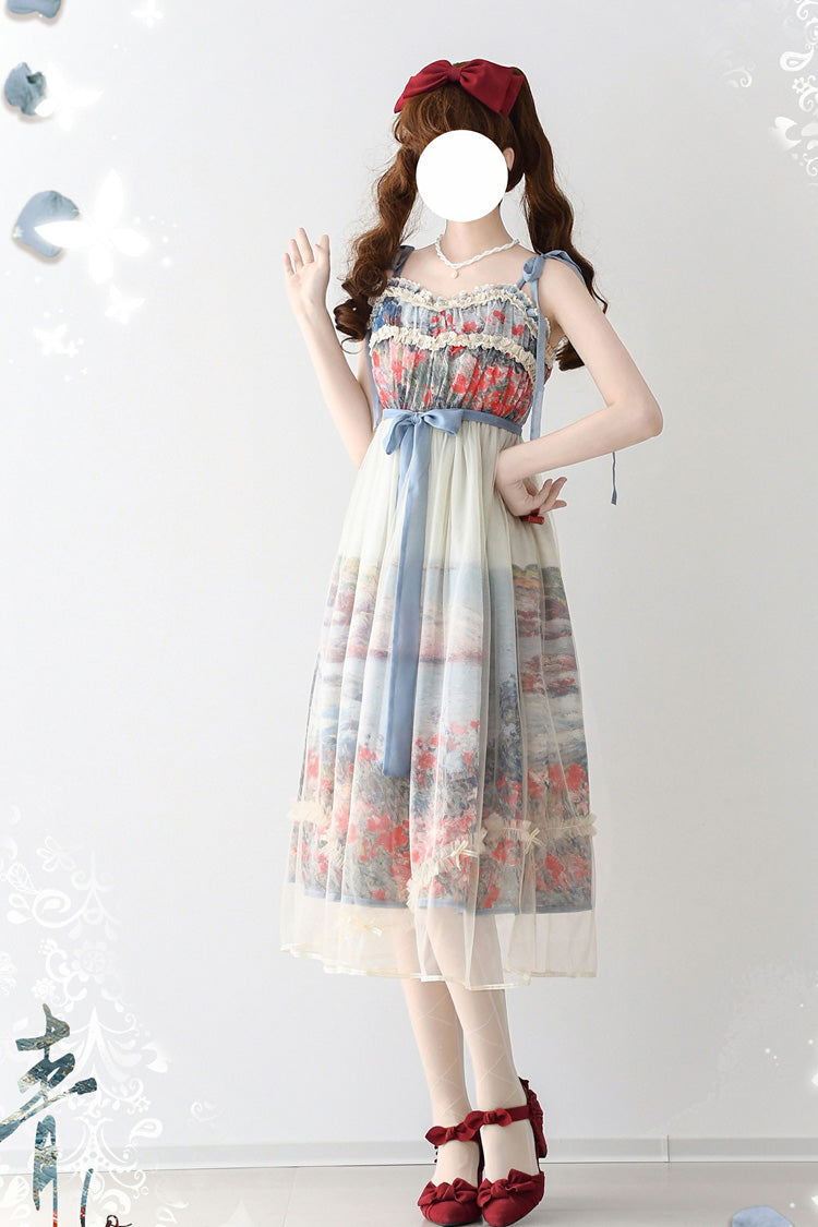 Oil Painting Island Garden Sleeveless Lace Sweet JSK