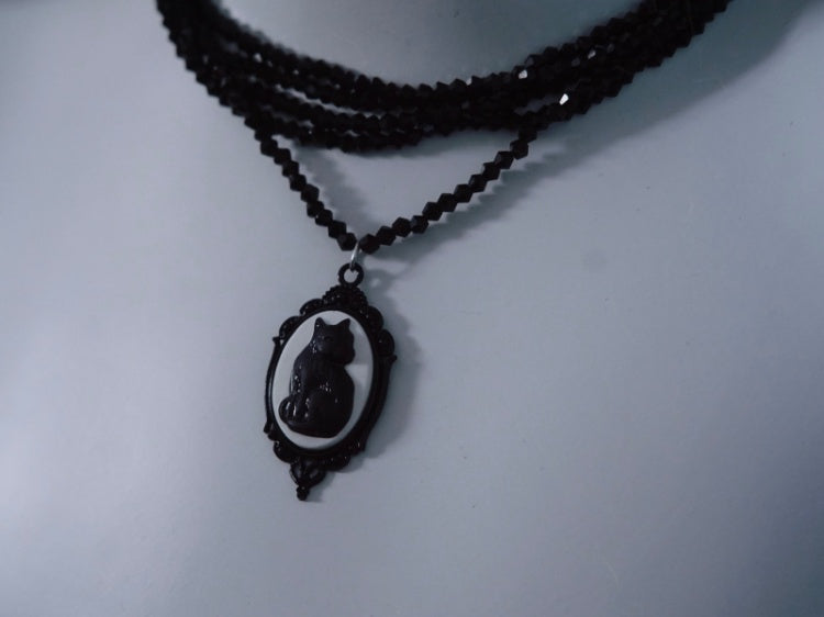 Vintage Black Cat Pendant Multi Layers Necklace