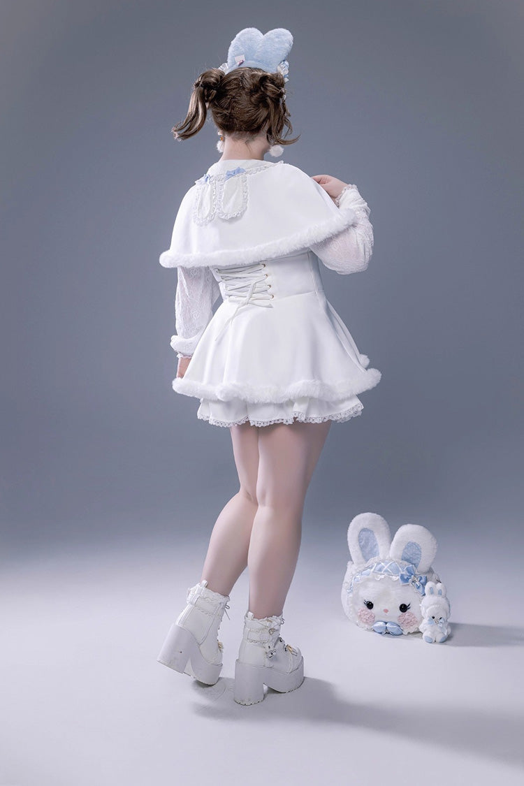 Ivory Ruffled Bow Lace-Up Japanese Dark Jirai Kei Plush Set